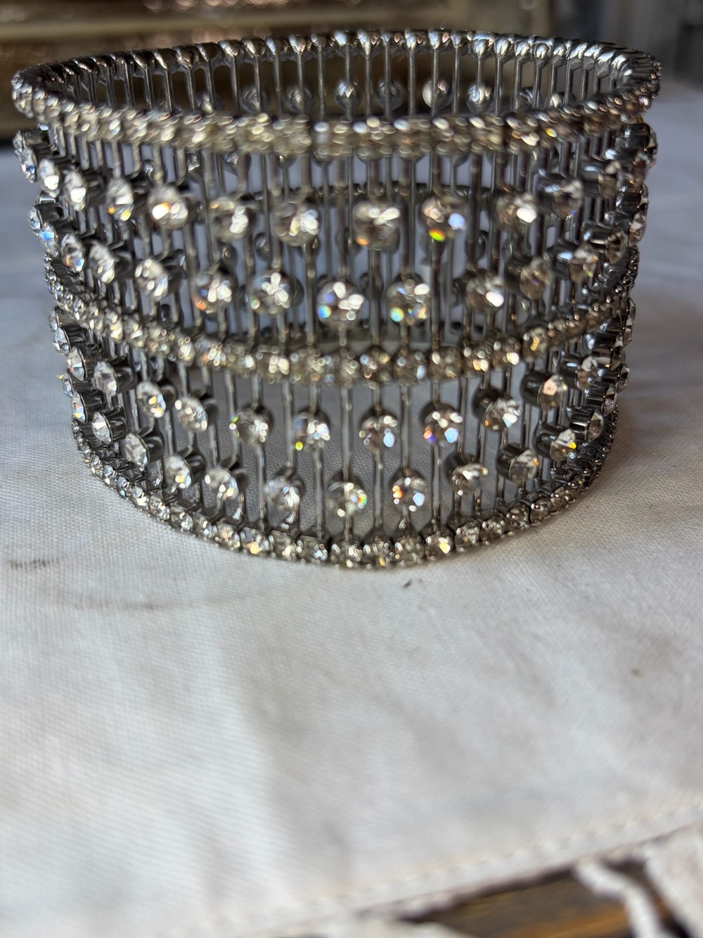 silver-tone stretch crystal cuff bracelet